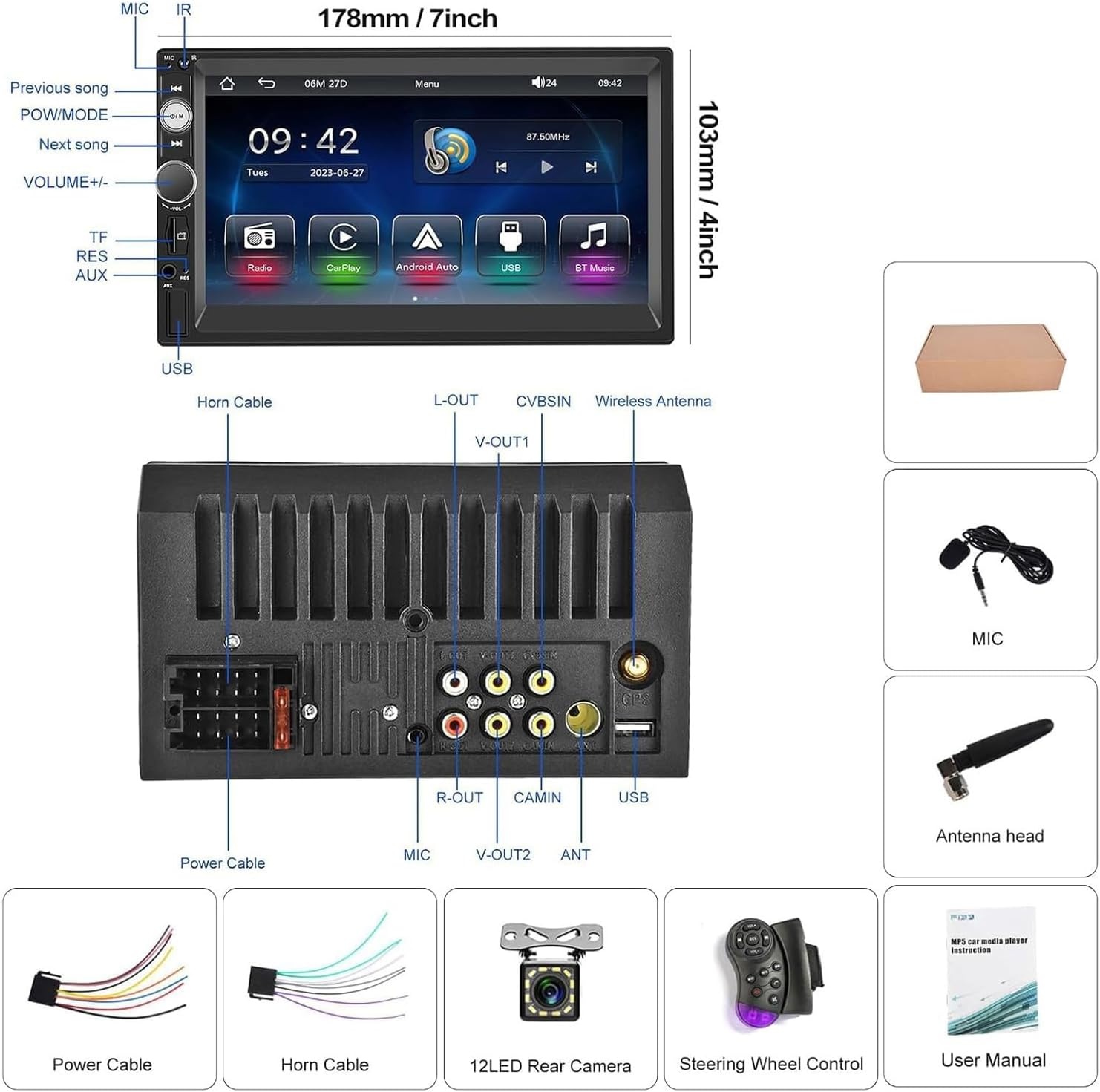 Dubbel DIN Autoradio met 58% Korting: Draadloze CarPlay/Android Auto & 7" HD Touchscreen