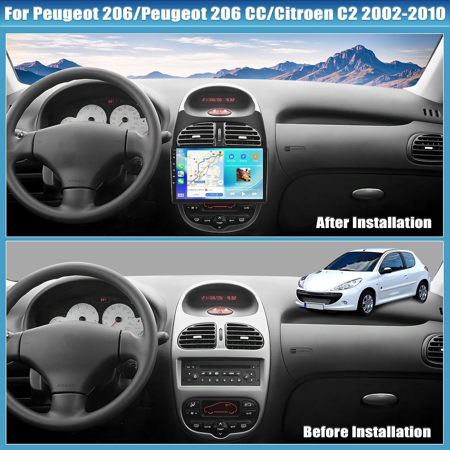 Android Autoradio Peugeot 206/Citroën C2 - 35% Korting!