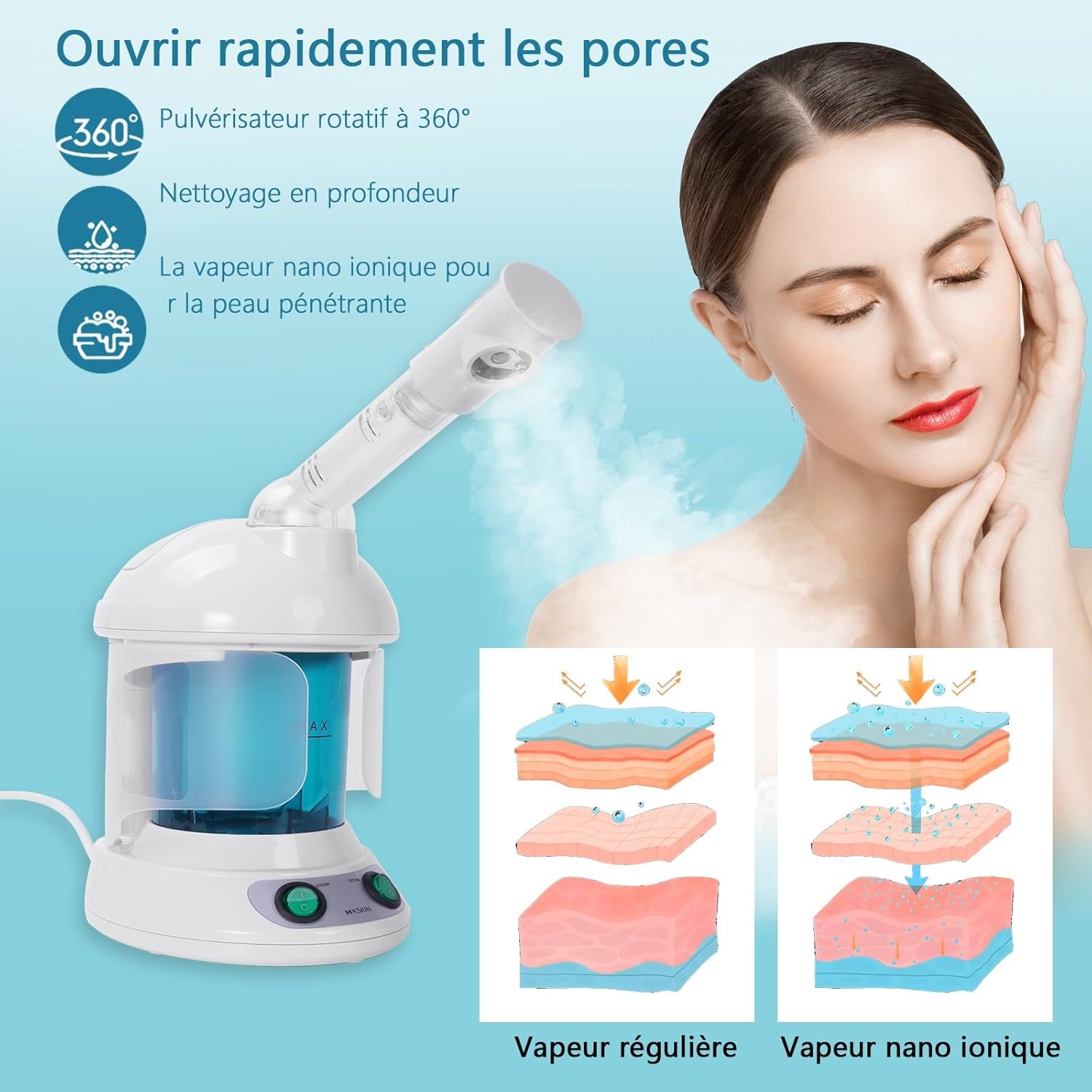 Professionele gezichtssauna met nano-ionische stoom, poriënreiniger, lichaamsverzorging