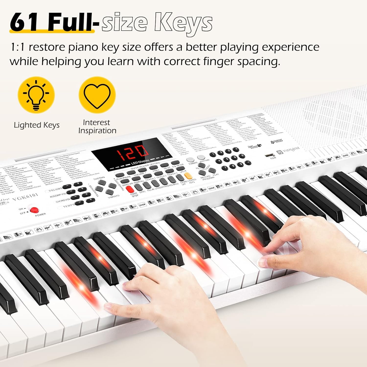 Elektronisch Keyboard Wit 61 Verlichte Toetsen - 35% Korting!