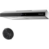 Gasland Chef SR60SS afzuigkap, 60 cm circulatie, stille afvoerlucht, 202 m³/uur, actieve koolfilter, 3 standen, Touch Control, onderbouwkap met filter, roestvrij staal, zilveren glazen schermen