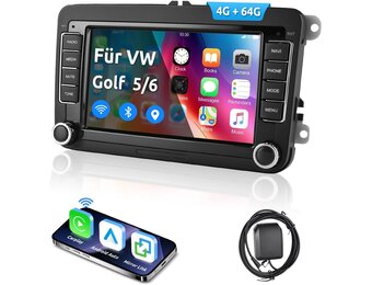 ESSGOO 4+64G Wireless CarPlay Android Car Radio for VW Caddy Golf MK5 6 Polo Passat Seat RCD330, Android 14 2 DIN Bluetooth Radio with 7 Inch Touch Scereen FM RDS GPS WiFi Sat Nav
