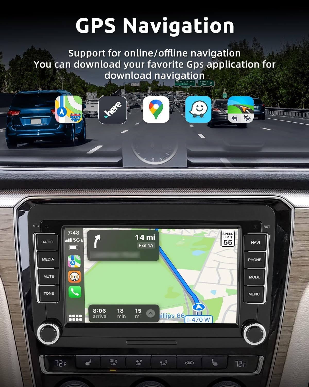 ESSGOO 4+64G Wireless CarPlay Android Car Radio for VW Caddy Golf MK5 6 Polo Passat Seat RCD330, Android 14 2 DIN Bluetooth Radio with 7 Inch Touch Scereen FM RDS GPS WiFi Sat Nav