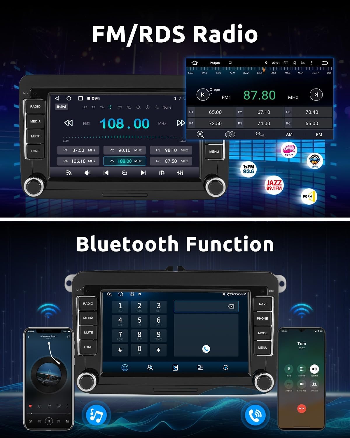 ESSGOO 4+64G Wireless CarPlay Android Car Radio for VW Caddy Golf MK5 6 Polo Passat Seat RCD330, Android 14 2 DIN Bluetooth Radio with 7 Inch Touch Scereen FM RDS GPS WiFi Sat Nav