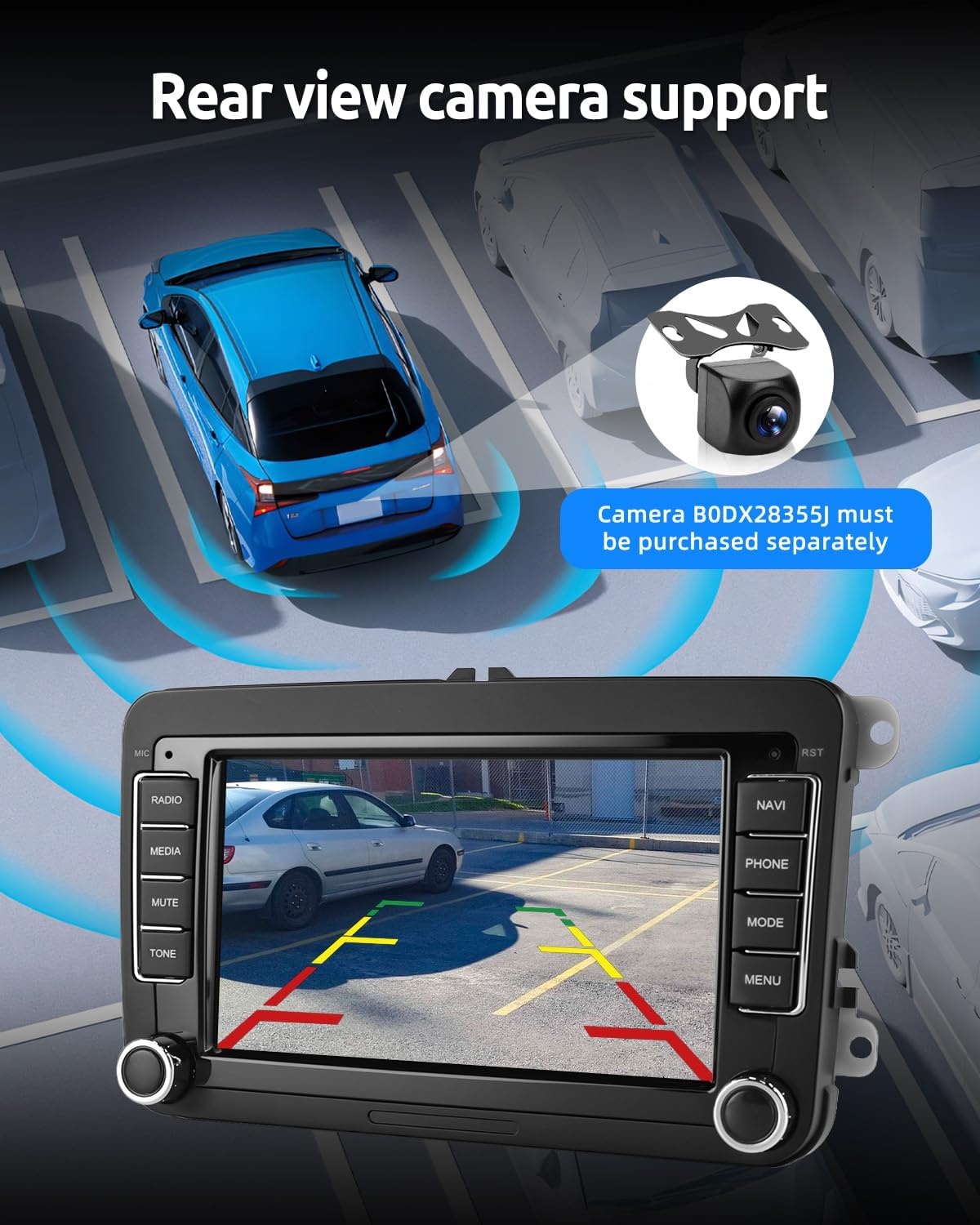 ESSGOO 4+64G Wireless CarPlay Android Car Radio for VW Caddy Golf MK5 6 Polo Passat Seat RCD330, Android 14 2 DIN Bluetooth Radio with 7 Inch Touch Scereen FM RDS GPS WiFi Sat Nav