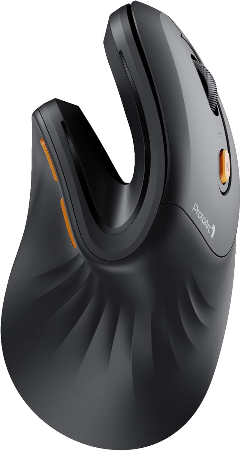 ProtoArc EM11 NL Ergonomische muis, Draadloze Verticale Muis, Oplaadbare Optische Muis met 3 Apparaatpoorten (Bluetooth & USB), 3 instelbare dpi voor computer, iPad, Mac, Windows - Zwart