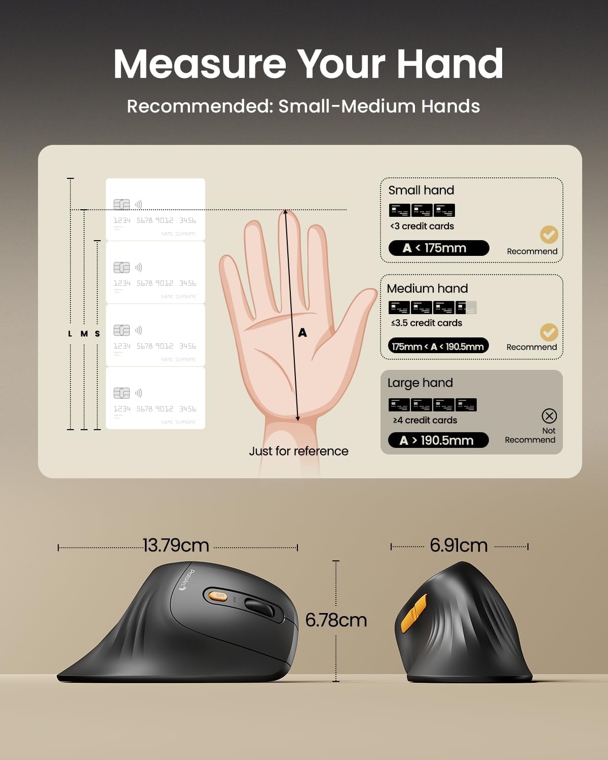 ProtoArc EM11 NL Ergonomische muis, Draadloze Verticale Muis, Oplaadbare Optische Muis met 3 Apparaatpoorten (Bluetooth & USB), 3 instelbare dpi voor computer, iPad, Mac, Windows - Zwart