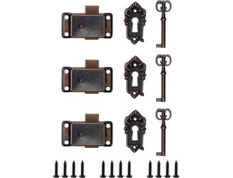 QWORK® 3-delig vintage kastslot, antieke decoratieve sloten met sleutels, voor juwelendoosjes, kasten, laden,53 * 26mm