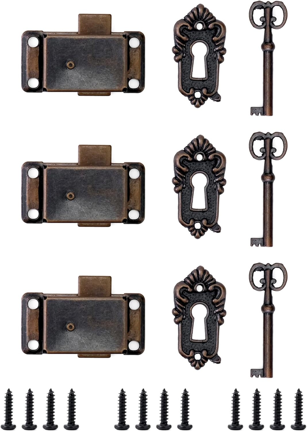 QWORK® 3-delig vintage kastslot, antieke decoratieve sloten met sleutels, voor juwelendoosjes, kasten, laden,53 * 26mm