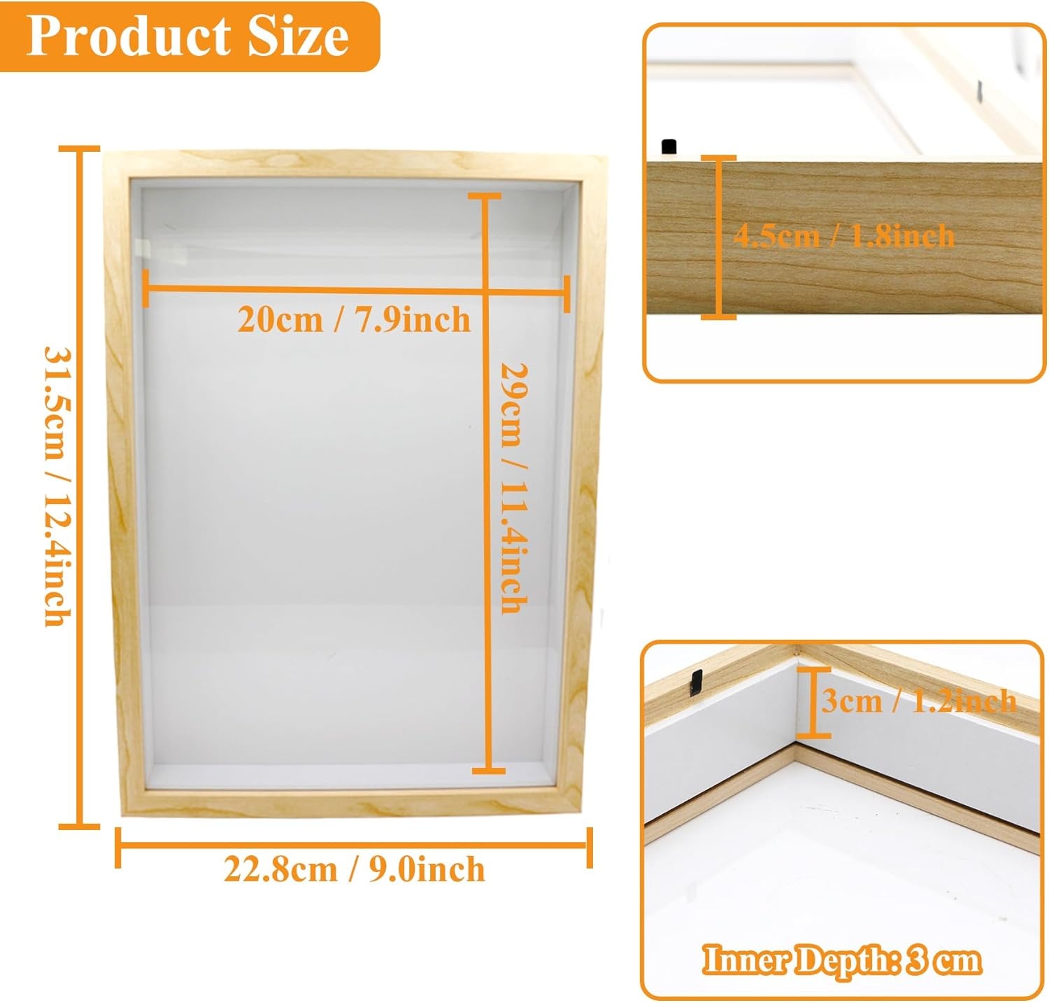 CiciIng 3D Diep Fotolijst A4 Houtkleur met Acryl Glas