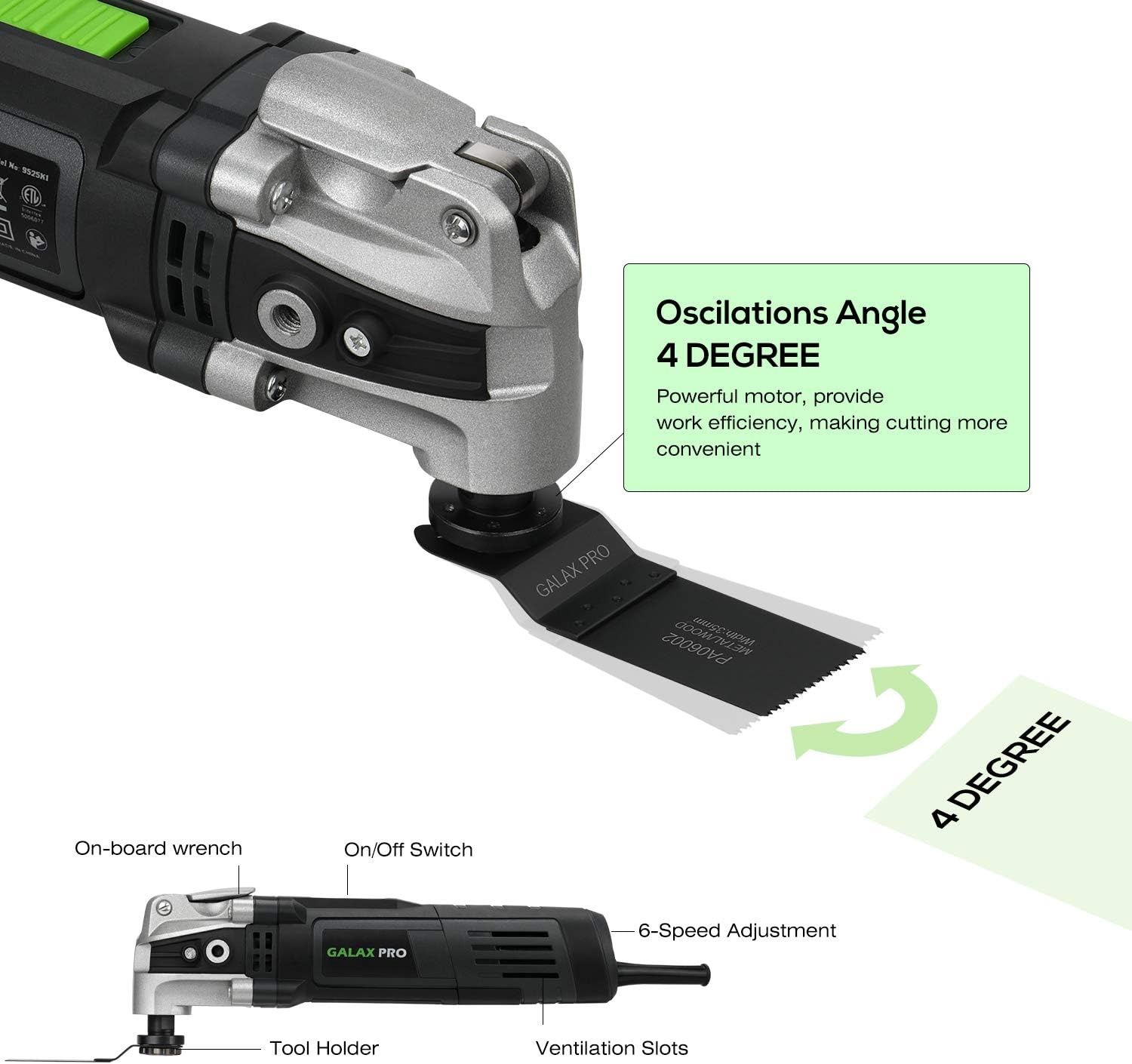 GALAX PRO Multifunctioneel Oscillerend Gereedschap 400 W, 15.000-22.000 tpm oscillerend gereedschap,6 variabele snelheden en 33 accessoires, 4° oscillatiehoek,voor snijden,boren, polijsten