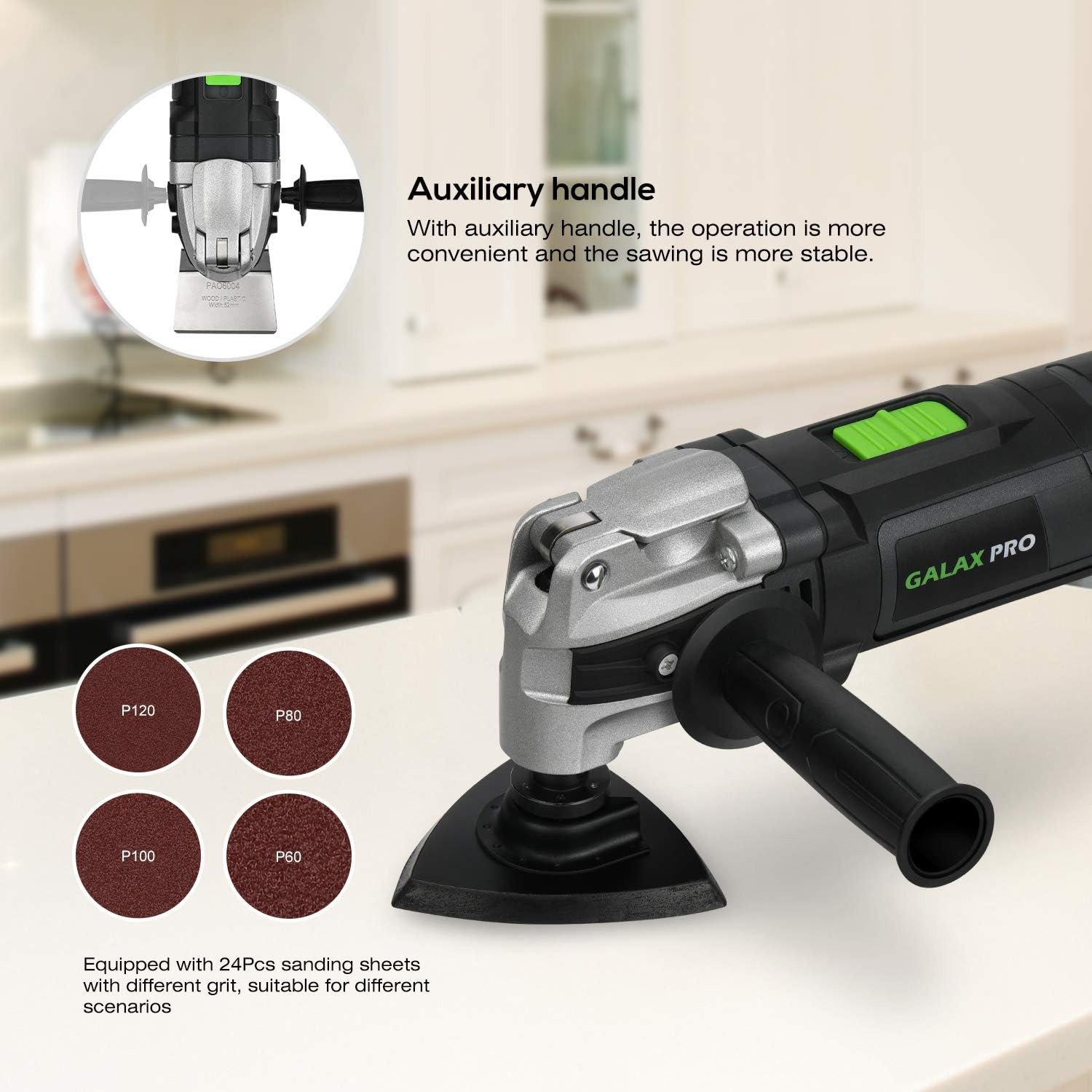 GALAX PRO Multifunctioneel Oscillerend Gereedschap 400 W, 15.000-22.000 tpm oscillerend gereedschap,6 variabele snelheden en 33 accessoires, 4° oscillatiehoek,voor snijden,boren, polijsten