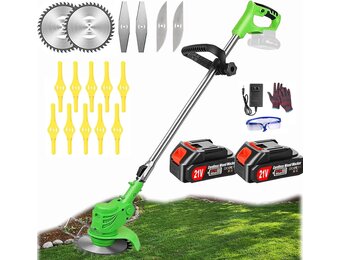 Accu Grasmaaier met Grastrimmer 2x 4.0 Ah Batterijen en Snellader, Groen/Zwart