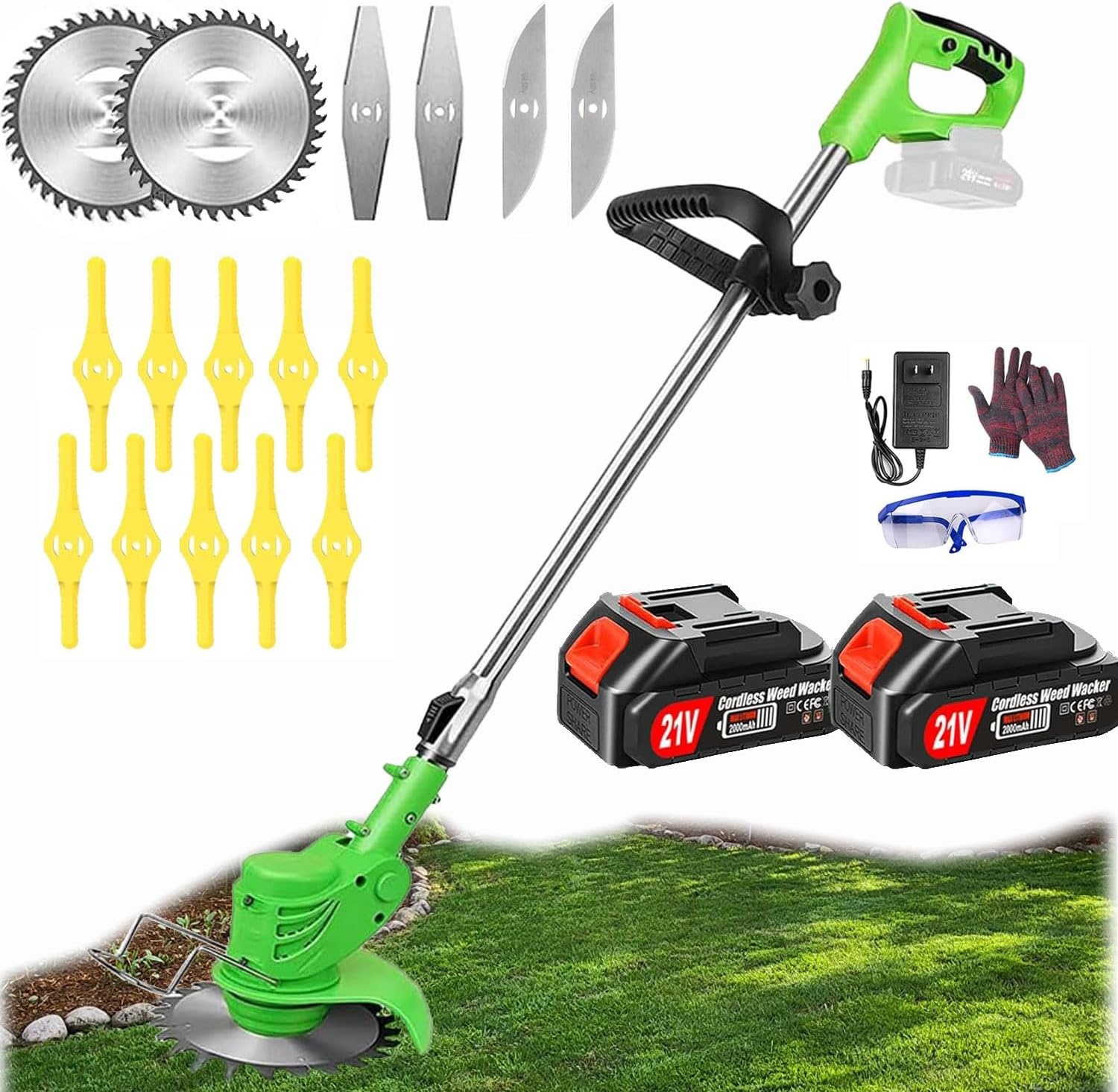 Accu Grasmaaier met Grastrimmer 2x 4.0 Ah Batterijen en Snellader, Groen/Zwart
