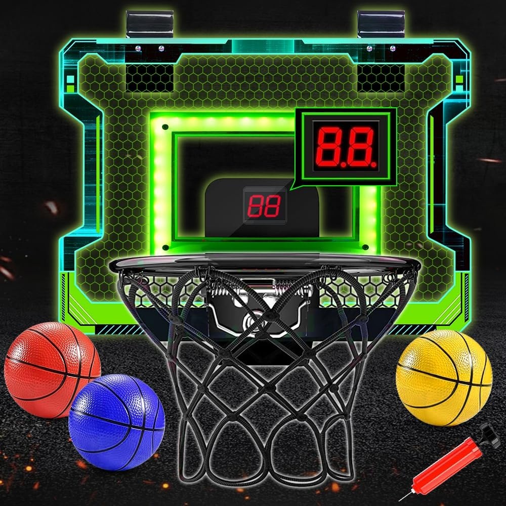 Mini basketbalring voor binnen met elektronisch scorebord, geluid & LED-verlichting - Inclusief 3 ballen en luchtpomp