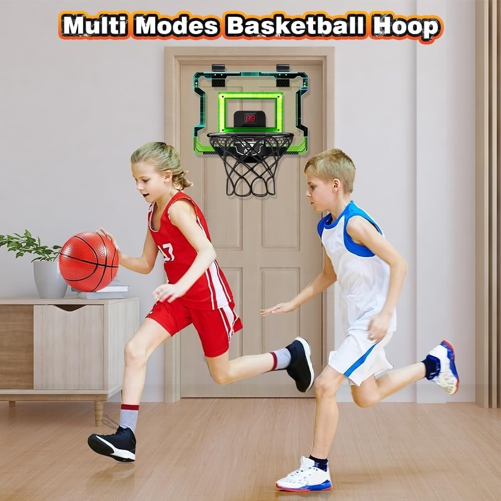 Mini basketbalring voor binnen met elektronisch scorebord, geluid & LED-verlichting - Inclusief 3 ballen en luchtpomp