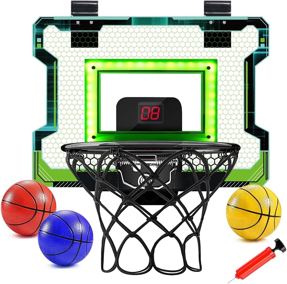 Mini basketbalring voor binnen met elektronisch scorebord, geluid & LED-verlichting - Inclusief 3 ballen en luchtpomp