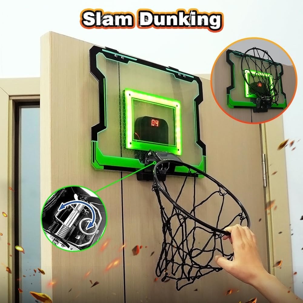 Mini basketbalring voor binnen met elektronisch scorebord, geluid & LED-verlichting - Inclusief 3 ballen en luchtpomp