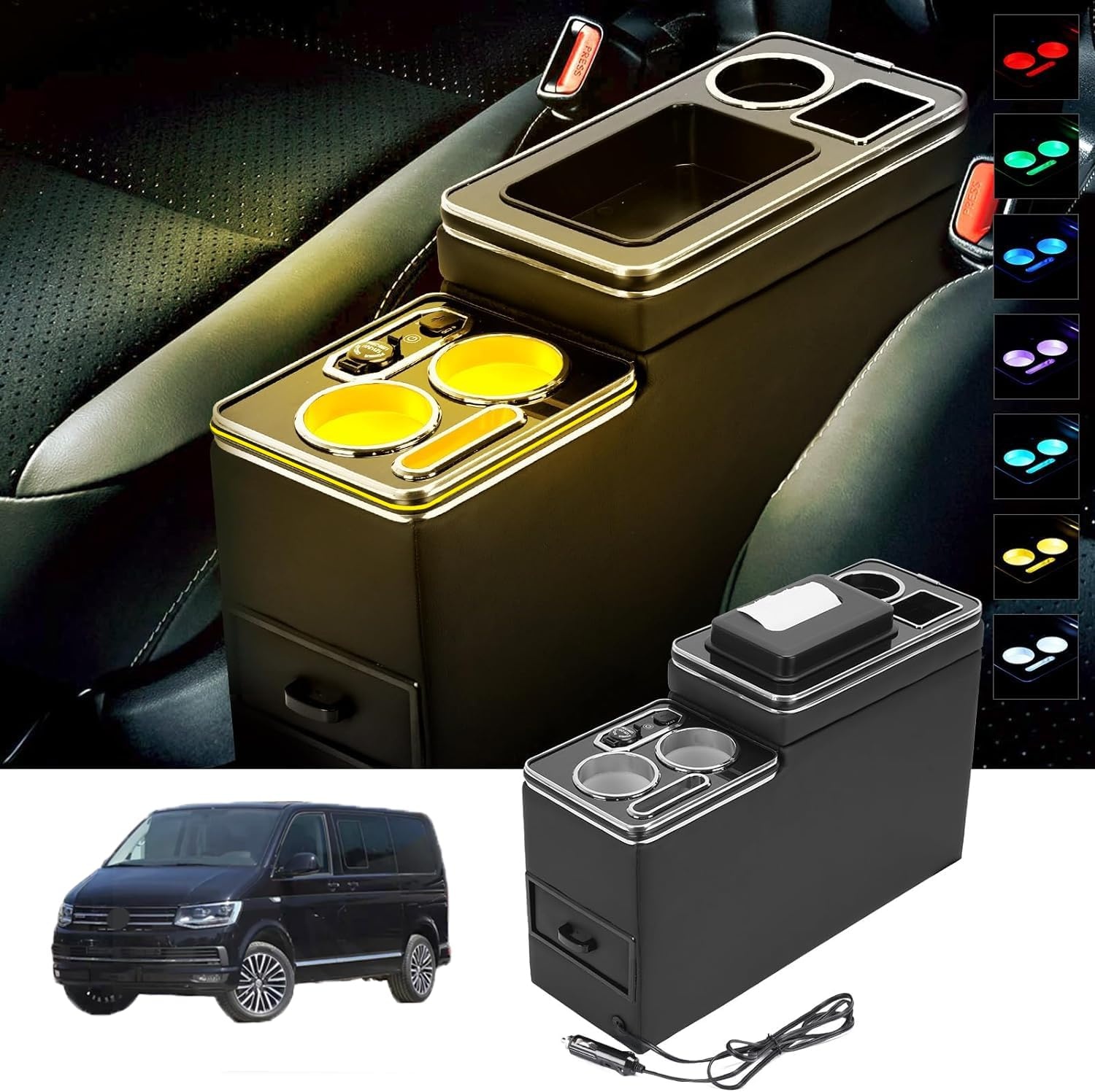 Middenconsole Zwart VW T4-T7 met LED & USB - 30% Korting