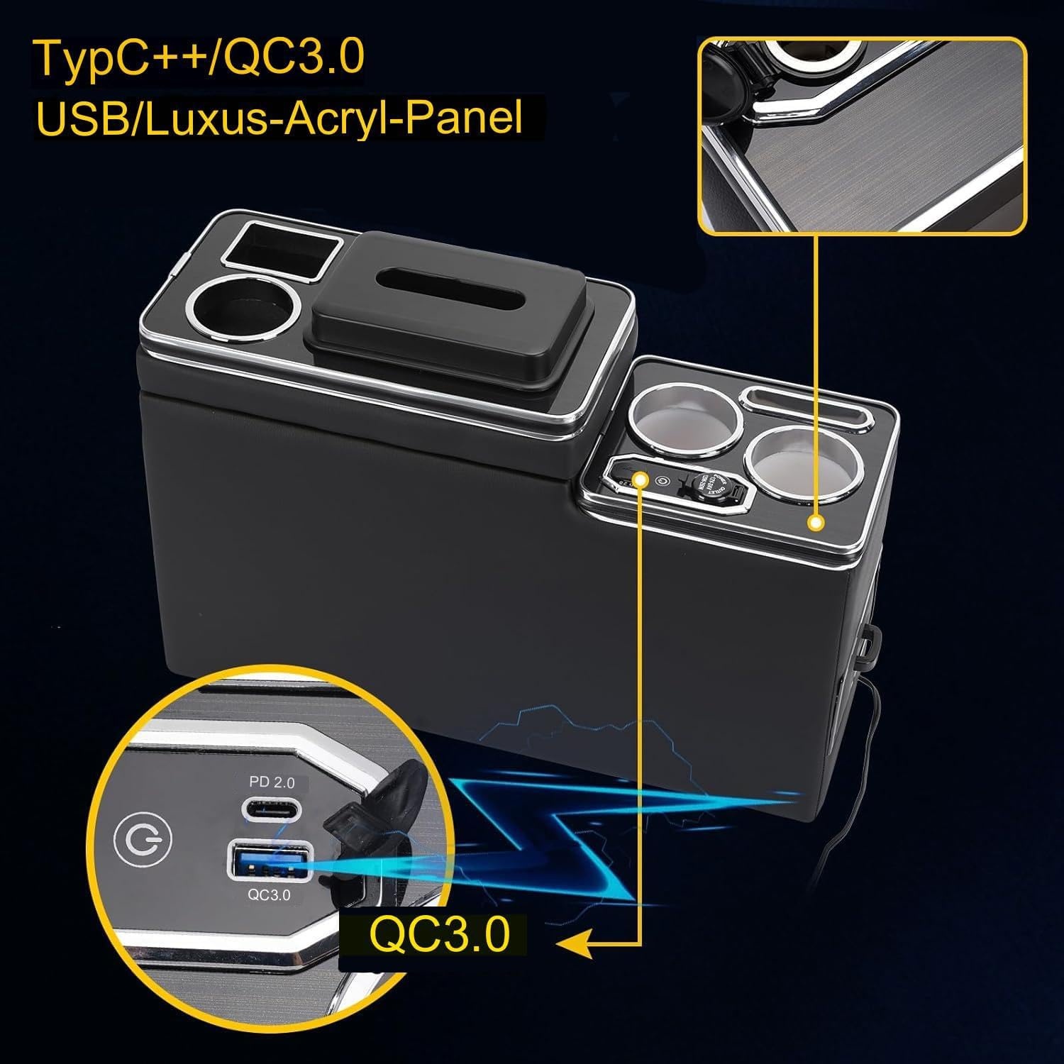 Middenconsole Zwart VW T4-T7 met LED & USB - 30% Korting