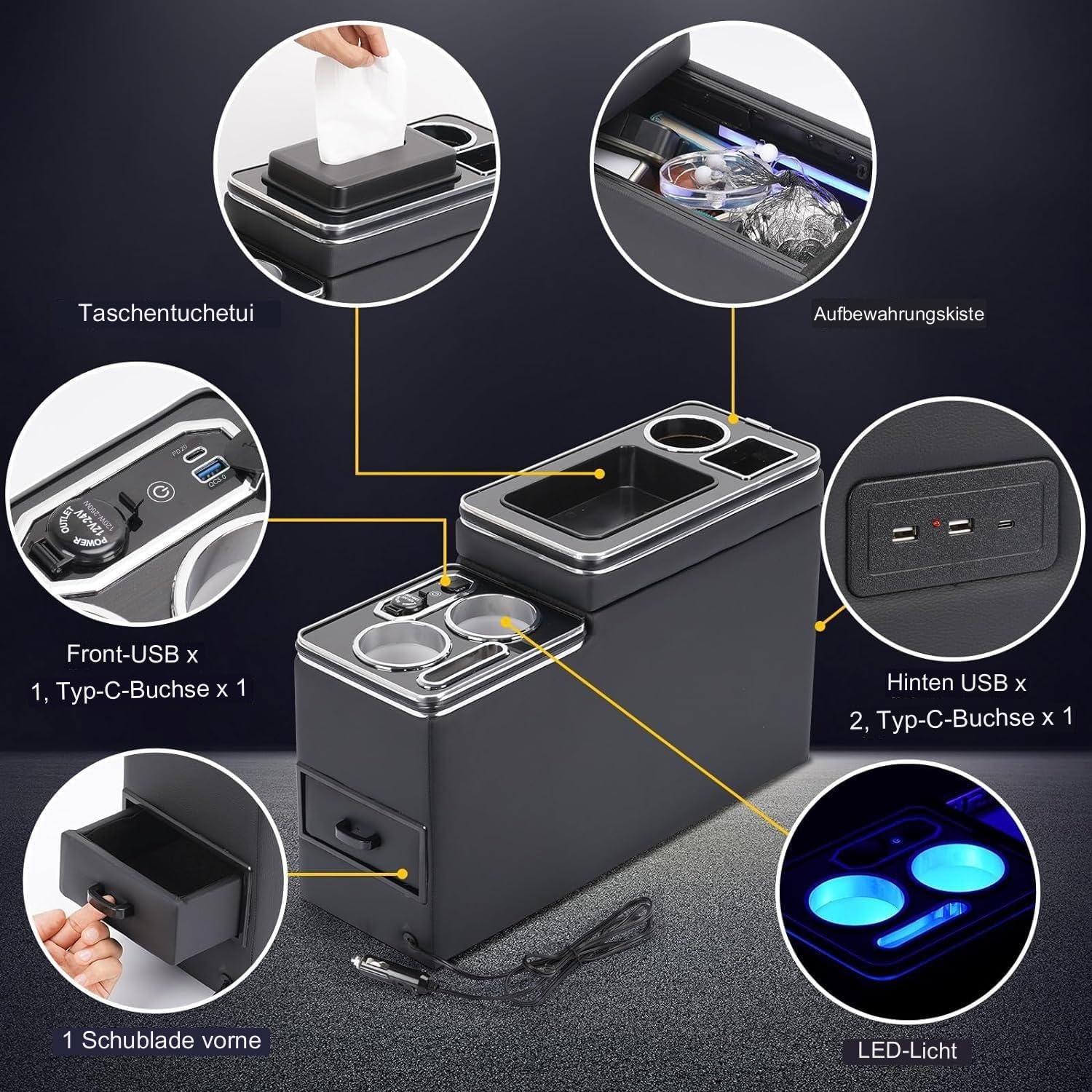 Middenconsole Zwart VW T4-T7 met LED & USB - 30% Korting
