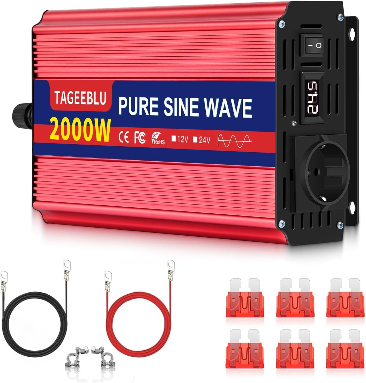 Pure Sinus Omvormer 2000W 24V -> 230V - 54% Korting!