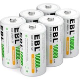 6x EBL D Batterijen 10000mAh - 33% Korting!