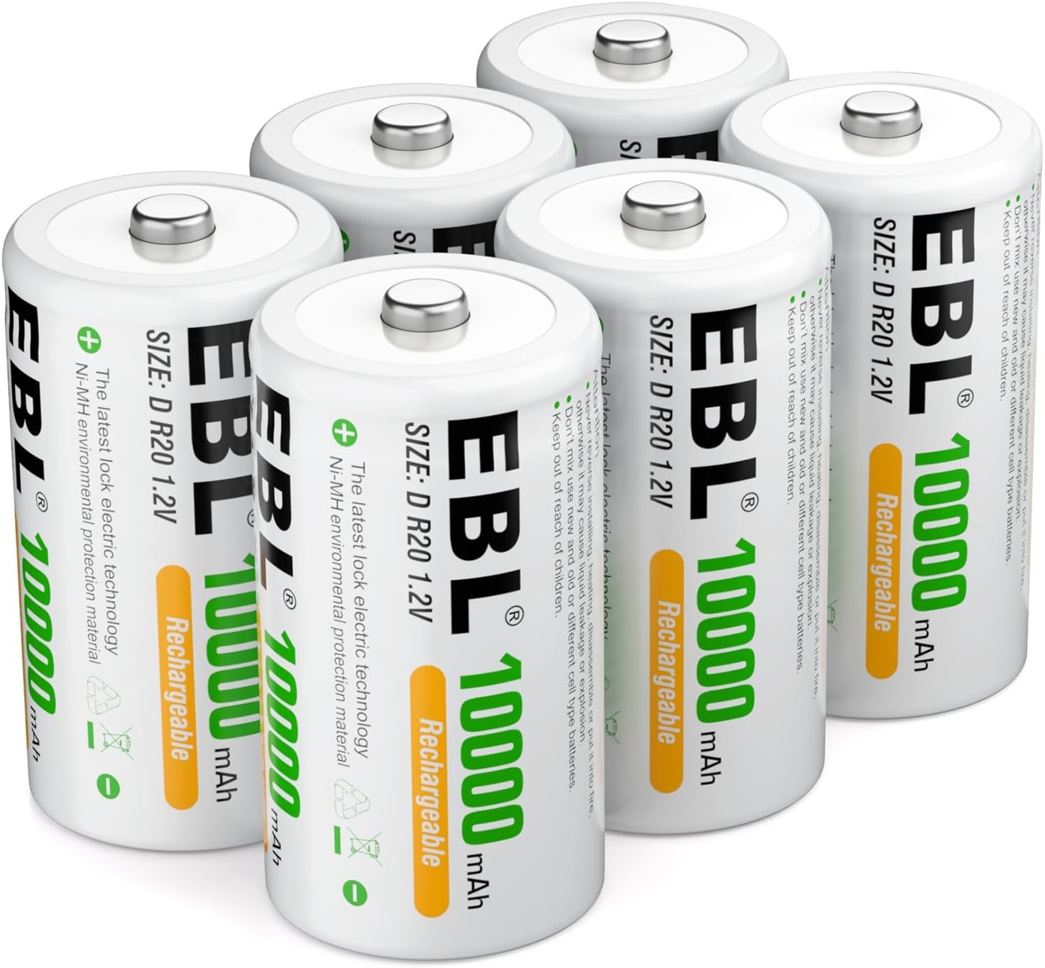 6x EBL D Batterijen 10000mAh - 33% Korting!