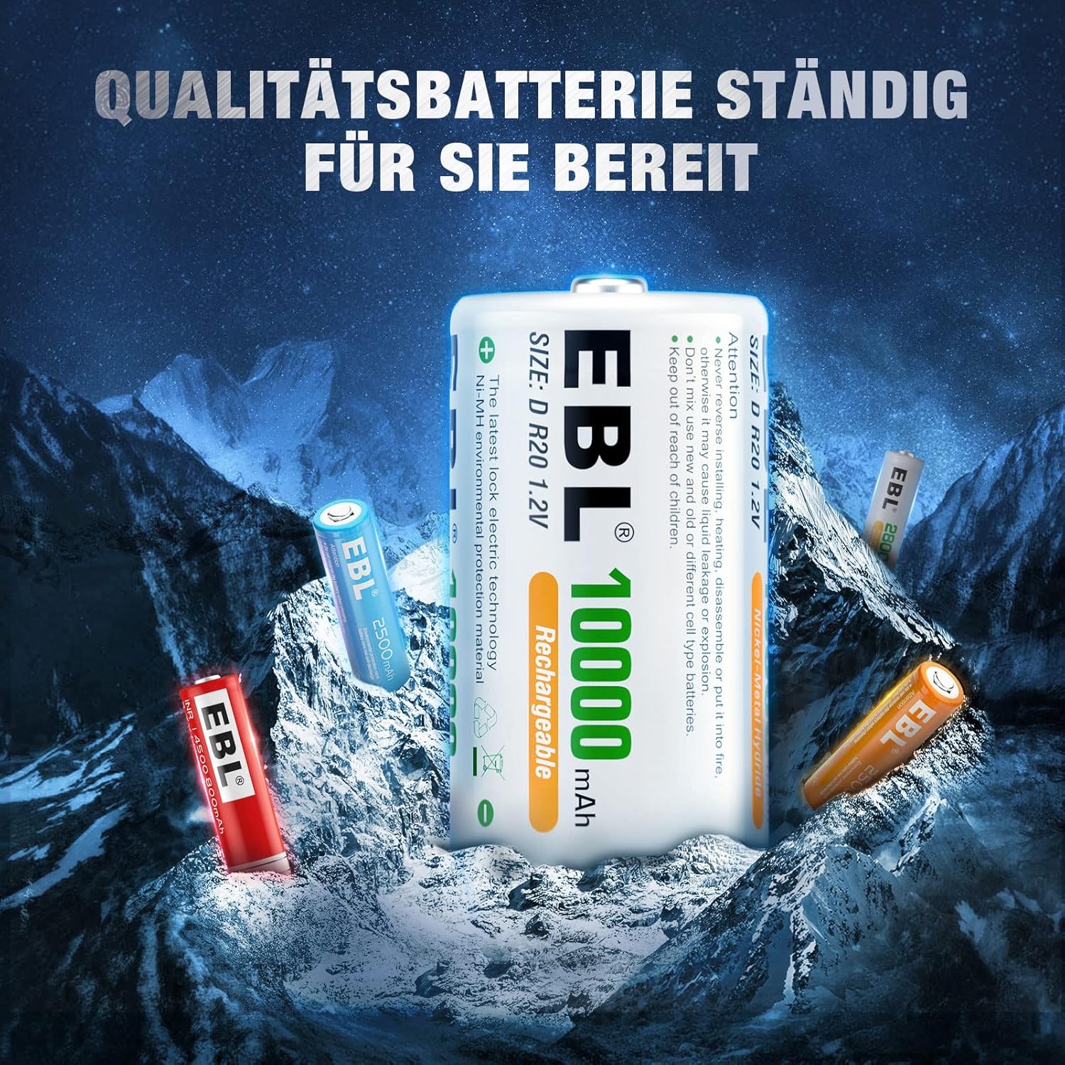 6x EBL D Batterijen 10000mAh - 33% Korting!