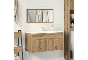 Badkamerkast met Spiegel - Bewerkt Hout Artisanaal Eikenkleurig - 43% Korting