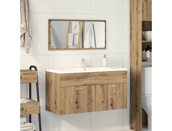 Badkamerkast met Spiegel - Bewerkt Hout Artisanaal Eikenkleurig - 43% Korting