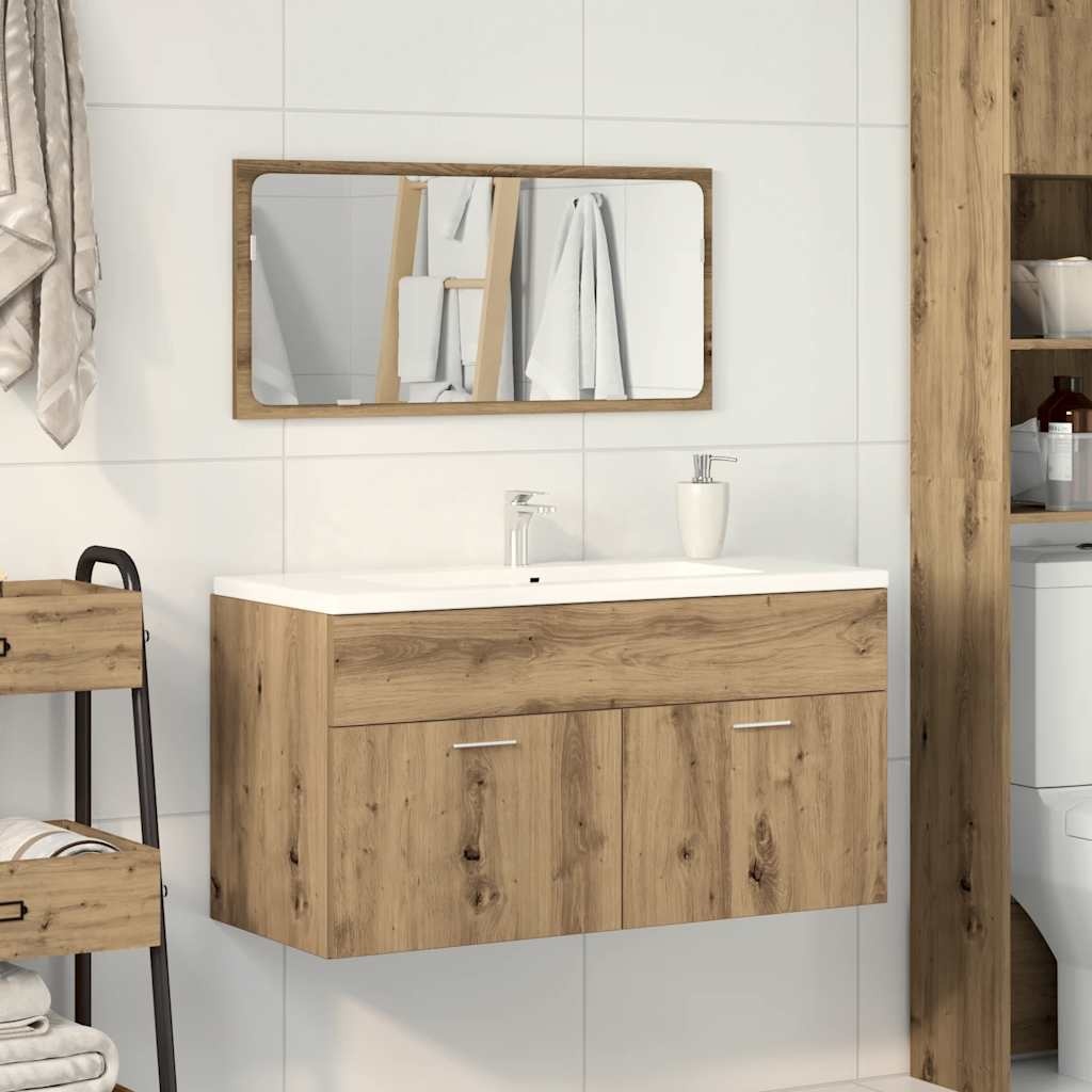 Badkamerkast met Spiegel - Bewerkt Hout Artisanaal Eikenkleurig - 43% Korting