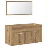 Badkamerkast met Spiegel - Bewerkt Hout Artisanaal Eikenkleurig - 43% Korting