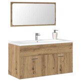 Badkamerkast met Spiegel - Bewerkt Hout Artisanaal Eikenkleurig - 43% Korting