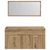 Badkamerkast met Spiegel - Bewerkt Hout Artisanaal Eikenkleurig - 43% Korting