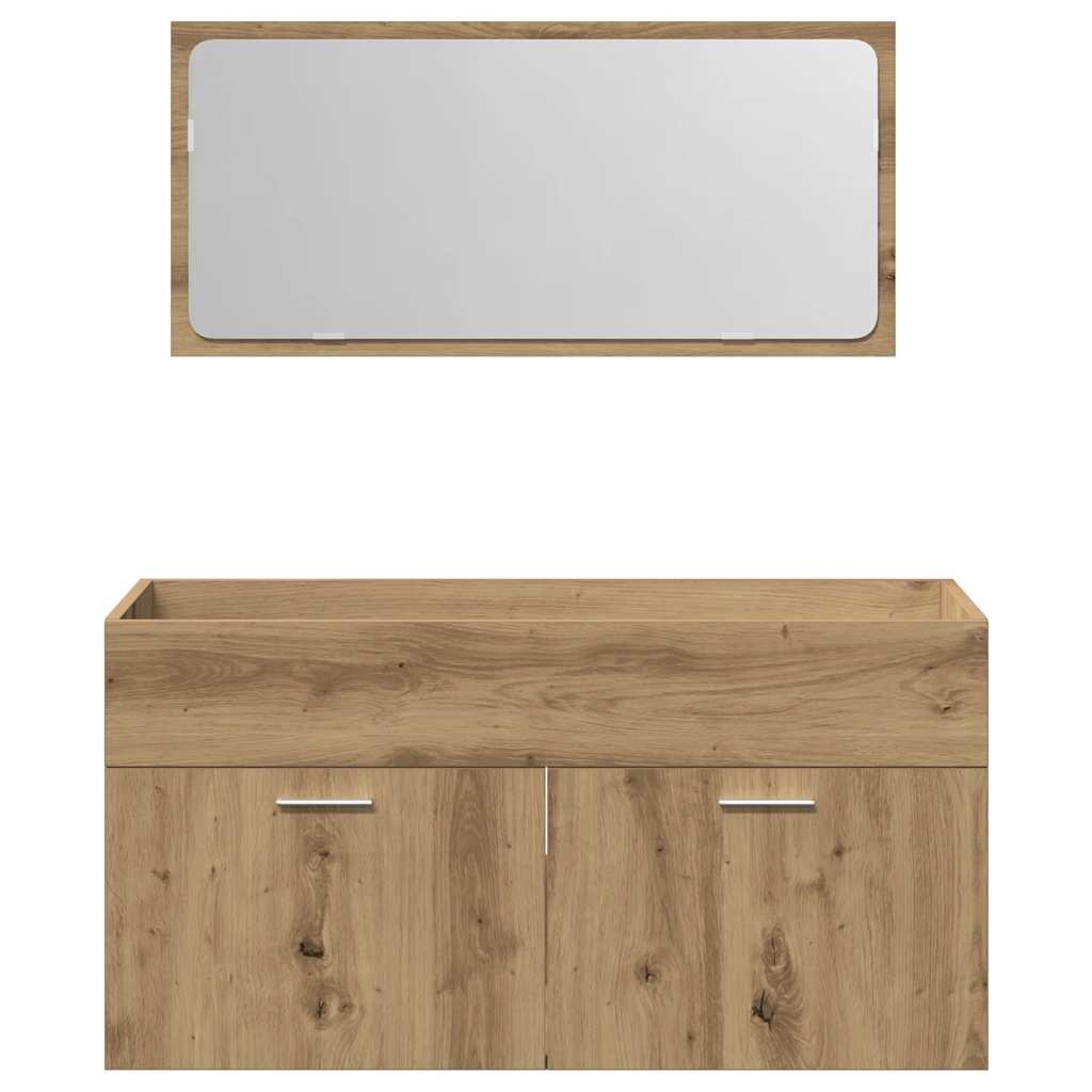 Badkamerkast met Spiegel - Bewerkt Hout Artisanaal Eikenkleurig - 43% Korting