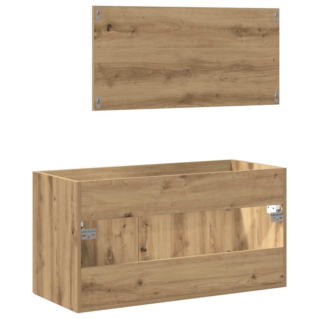 Badkamerkast met Spiegel - Bewerkt Hout Artisanaal Eikenkleurig - 43% Korting