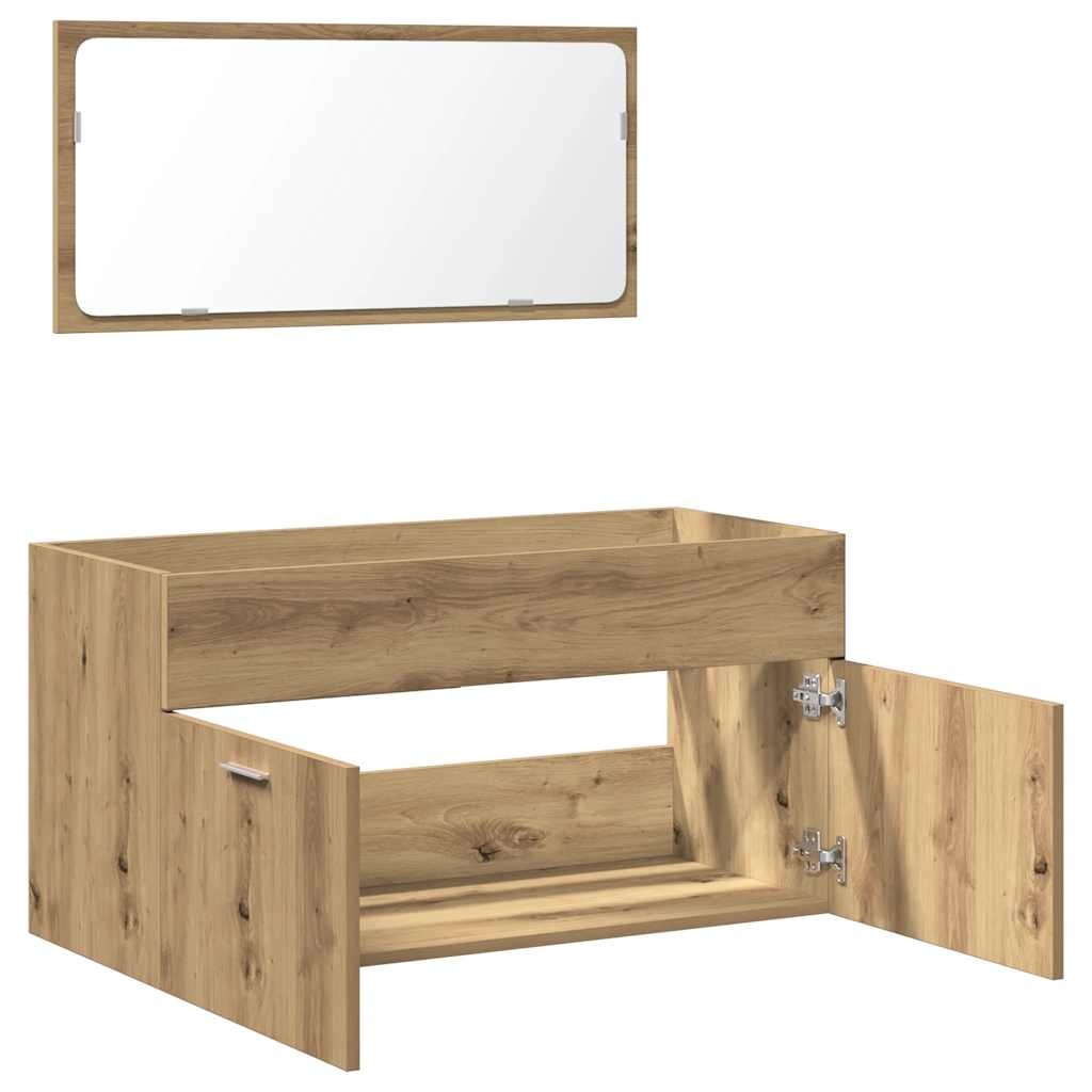 Badkamerkast met Spiegel - Bewerkt Hout Artisanaal Eikenkleurig - 43% Korting