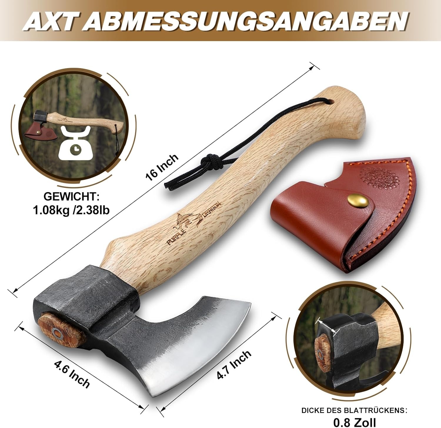 Klapbijl Outdoor 40cm - Handgesmeed Staal & Beukenhout - 29% Korting