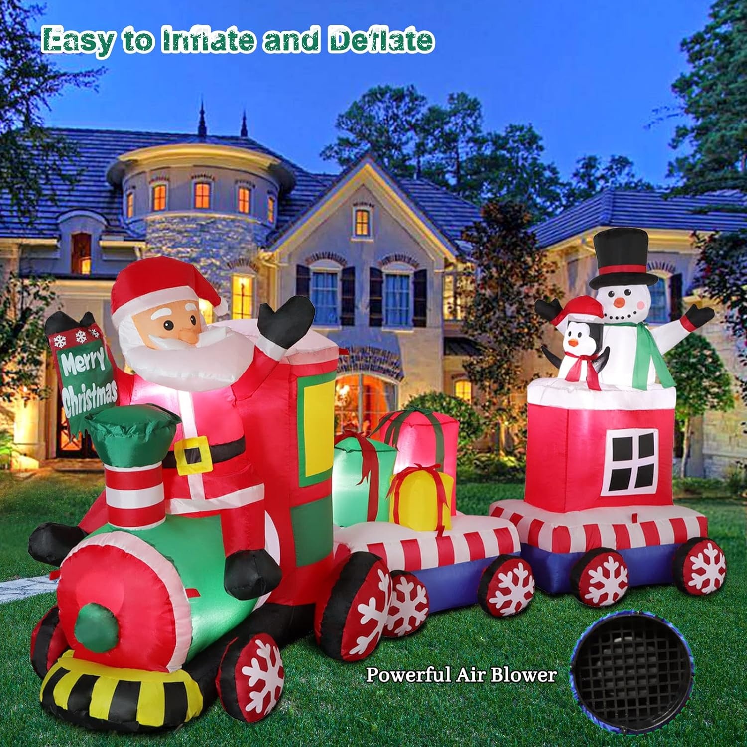 Opblaasbare Kersttrein met Santa (180 cm) - 54% Korting