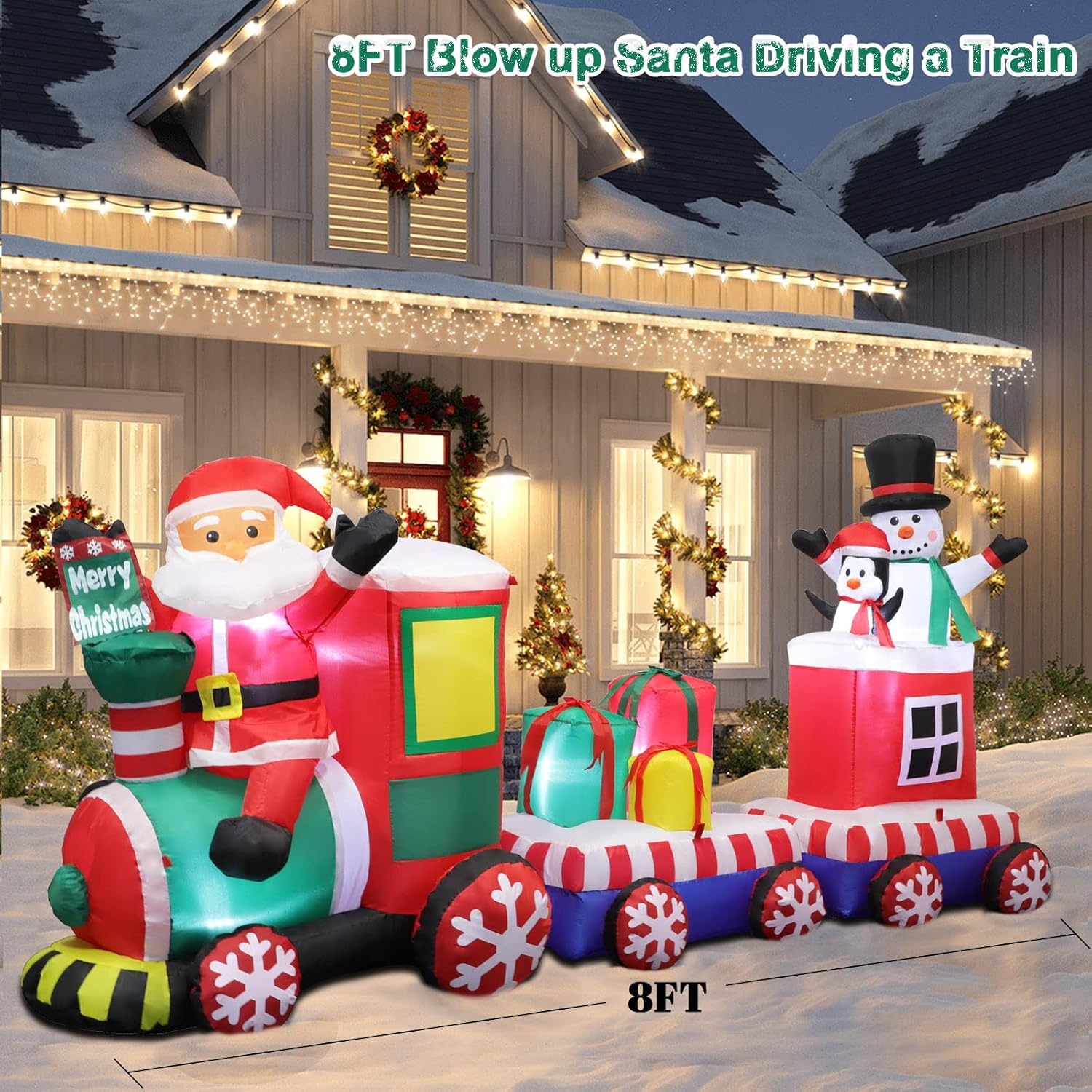 Opblaasbare Kersttrein met Santa (180 cm) - 54% Korting
