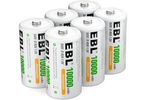 EBL Oplaadbare D Batterijen 10000mAh - 6 Stuks - 28% Korting!