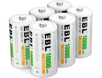 EBL Oplaadbare D Batterijen 10000mAh - 6 Stuks - 28% Korting!