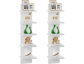 IBUYKE 5-laags muurrek, witte verticale plank, organizer hoge toren design decoratief muurmontage schap voor thuis, slaapkamer, kantoordecor WBC009W-2