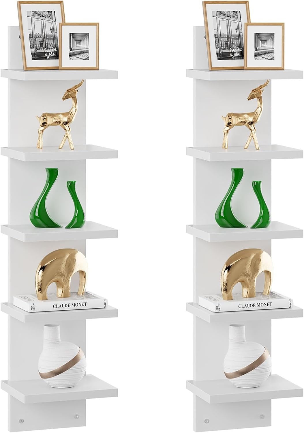 IBUYKE 5-laags muurrek, witte verticale plank, organizer hoge toren design decoratief muurmontage schap voor thuis, slaapkamer, kantoordecor WBC009W-2