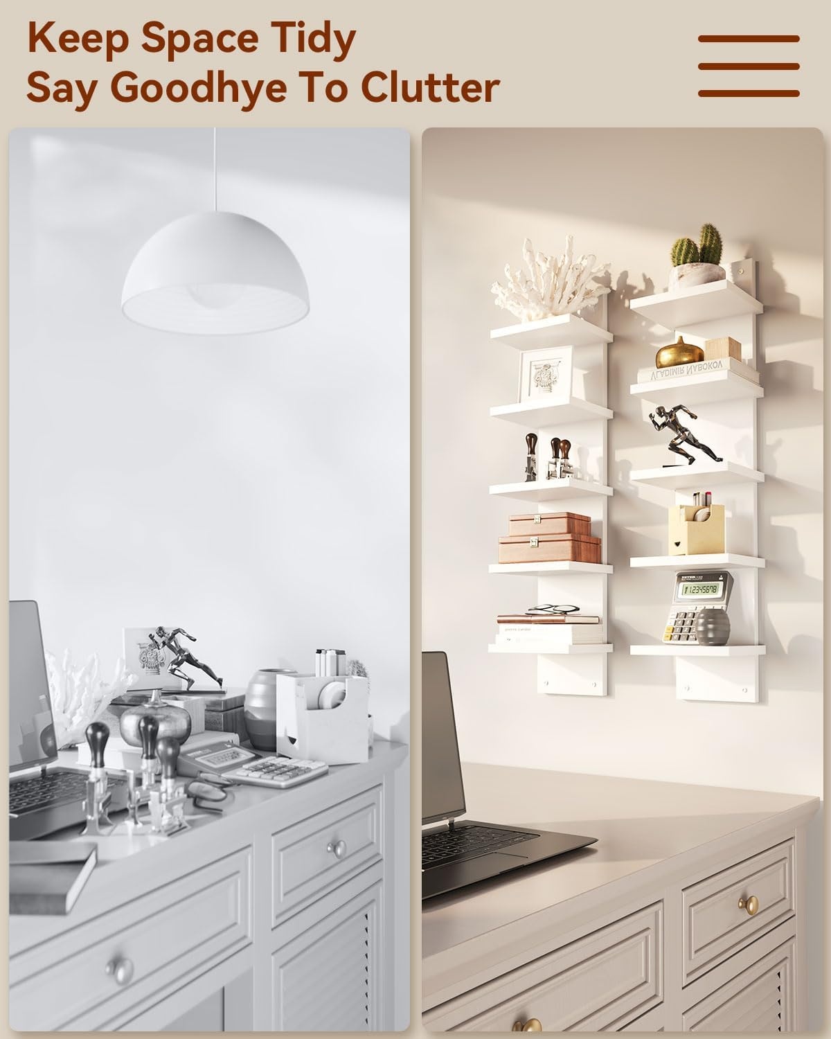 IBUYKE 5-laags muurrek, witte verticale plank, organizer hoge toren design decoratief muurmontage schap voor thuis, slaapkamer, kantoordecor WBC009W-2