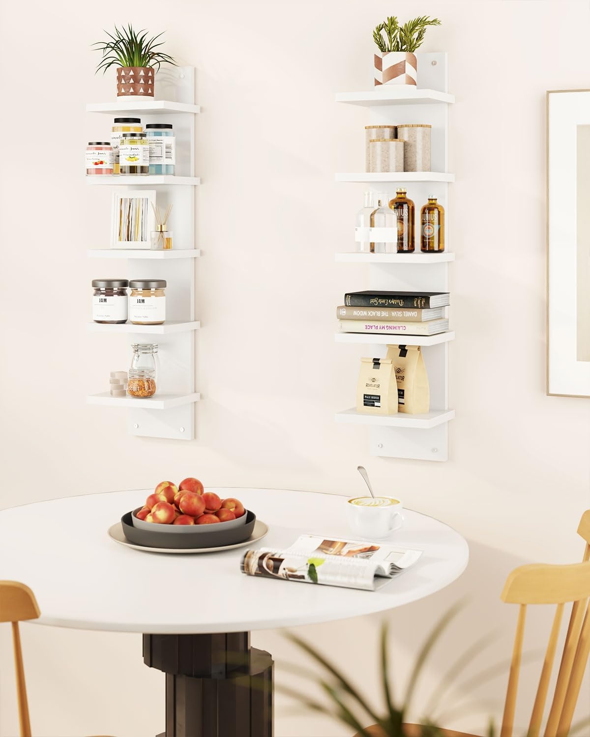 IBUYKE 5-laags muurrek, witte verticale plank, organizer hoge toren design decoratief muurmontage schap voor thuis, slaapkamer, kantoordecor WBC009W-2