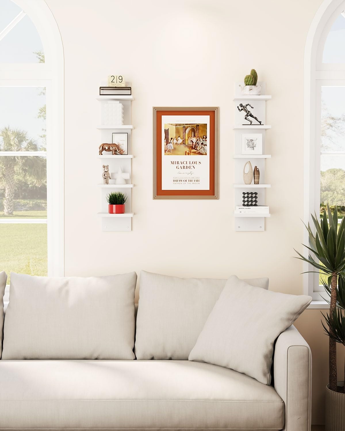 IBUYKE 5-laags muurrek, witte verticale plank, organizer hoge toren design decoratief muurmontage schap voor thuis, slaapkamer, kantoordecor WBC009W-2
