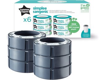 Tommee Tippee Simplee Sangenic navullingen voor luierbakken, duurzaam geproduceerde antibacteriële GREENFILM, verpakking van 6 - Maat Pack of 6