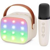 Ankuka Mini Karaoke Machine voor Kinderen en Volwassenen, Beige, met Microfoon en Stemvervormer